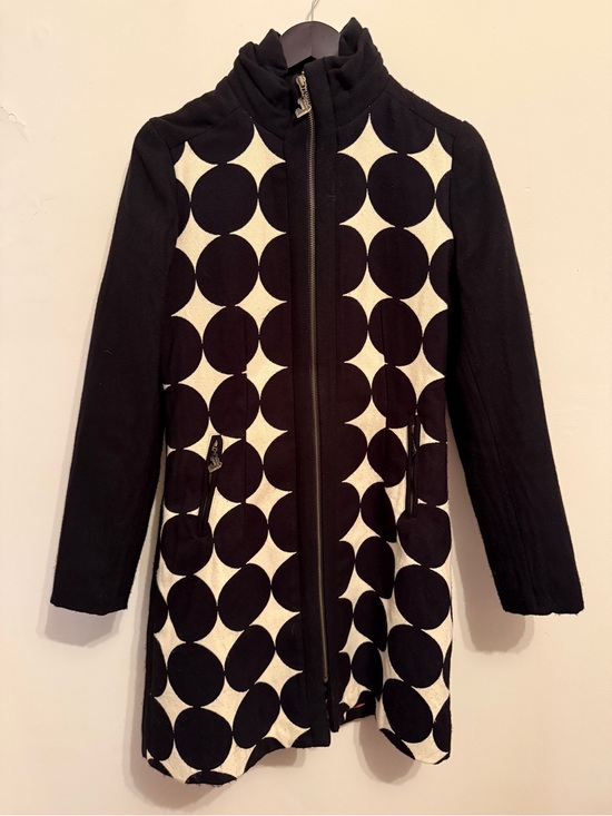 Desigual Jackets & Blazers - Desigual Black and Cream Circle-Print Zip Front Trench Coat